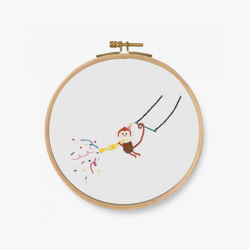 DMC Printed Embroidery Kit - Goofy Animals (Trumpet! Monkey)