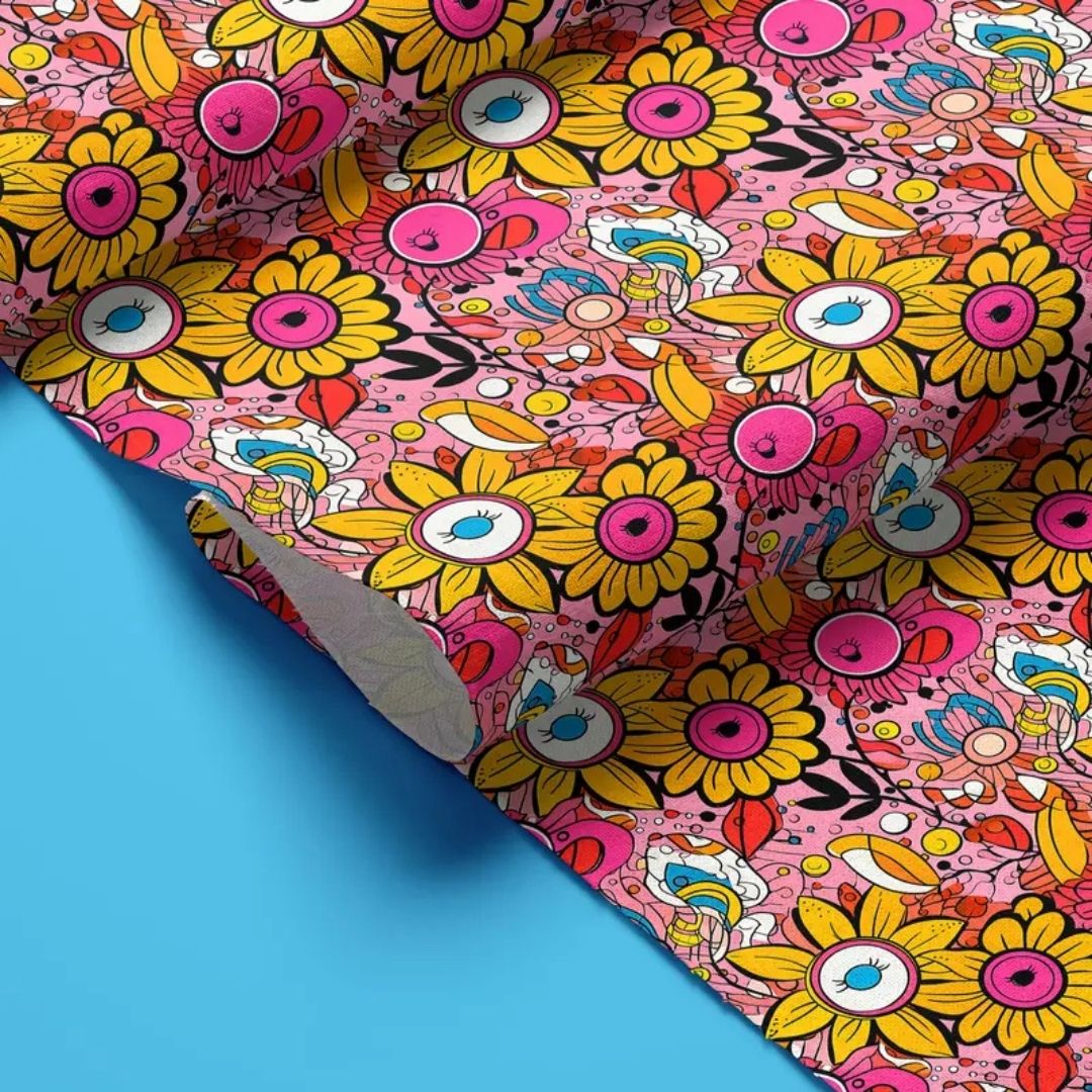 Handmayk Multi-Purpose Polyester Fabric (Pre-Cut) - Floral Collection (Funky Pink)