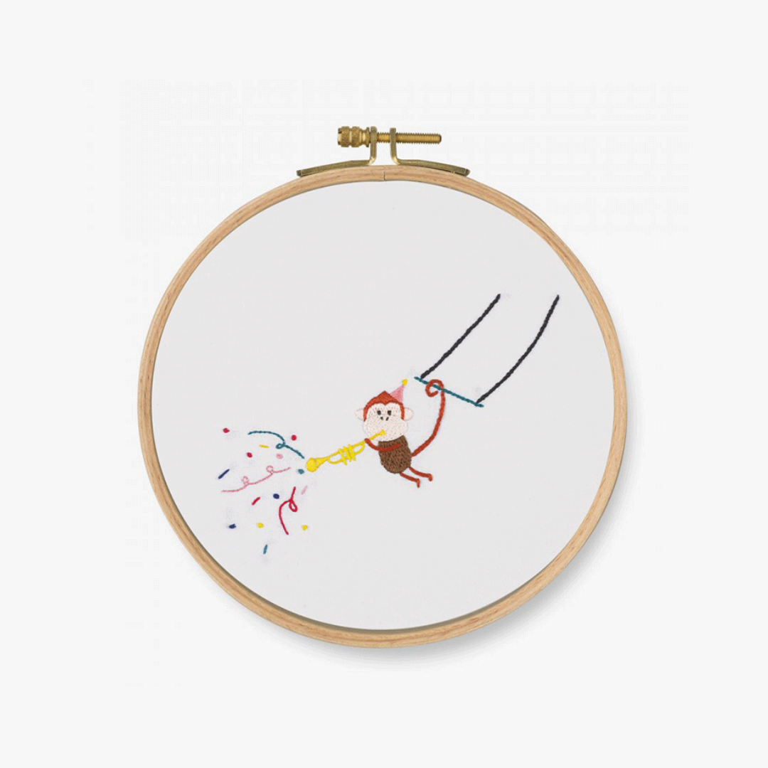 DMC Printed Embroidery Kit - Goofy Animals (Trumpet! Monkey)