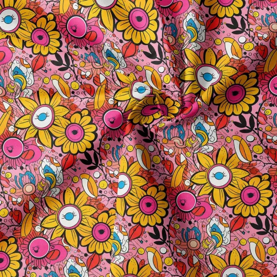 Handmayk Multi-Purpose Polyester Fabric (Pre-Cut) - Floral Collection (Funky Pink)