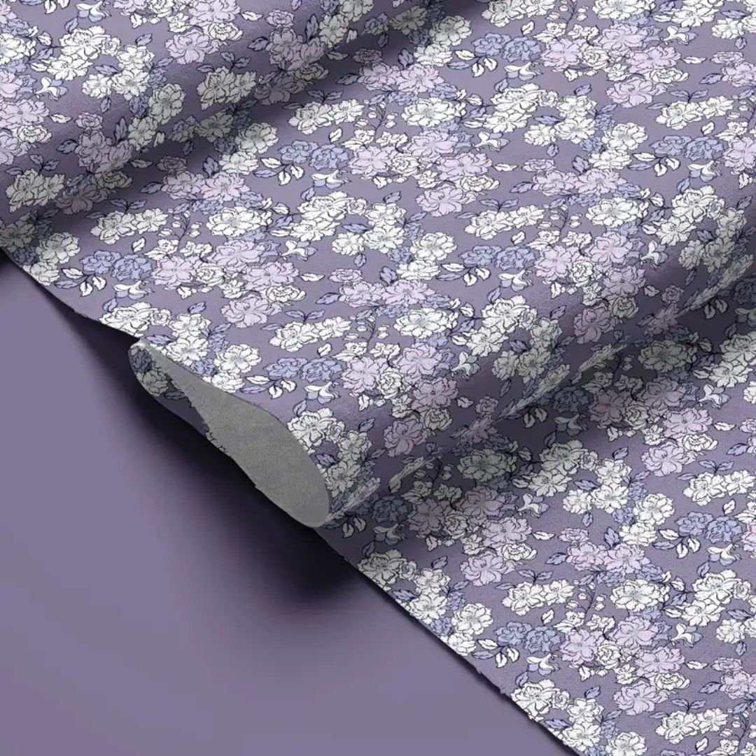 Handmayk Multi-Purpose Polyester Fabric (Pre-Cut) - Floral Collection (Rainy Purple)