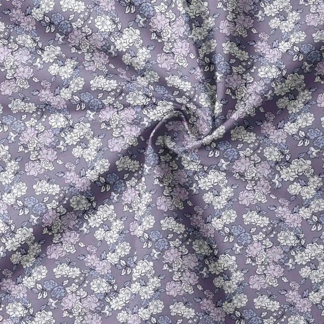 Handmayk Multi-Purpose Polyester Fabric (Pre-Cut) - Floral Collection (Rainy Purple)