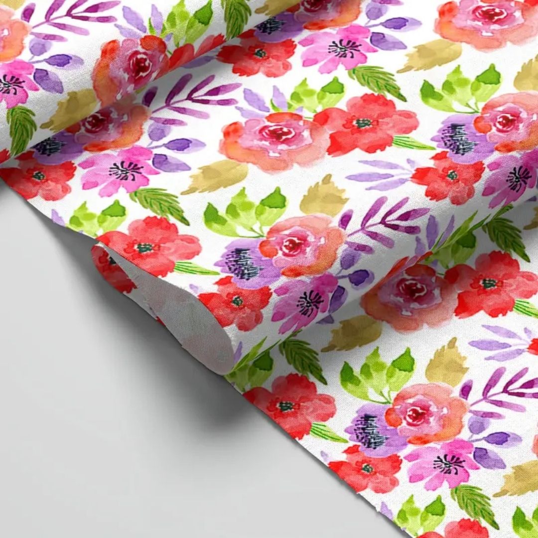 Handmayk Multi-Purpose Polyester Fabric (Pre-Cut) - Floral Collection (Roses are Red)