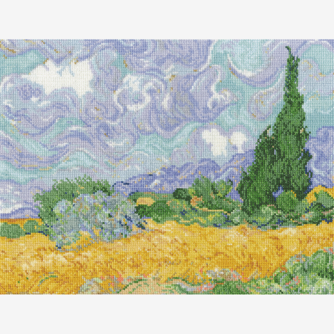 DMC Cross Stitch Kit - The National Gallery (A Wheatfield, with Cypresses)