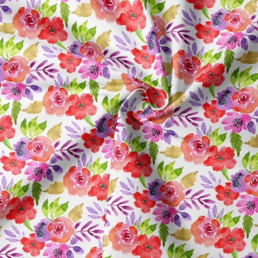Handmayk Multi-Purpose Polyester Fabric (Pre-Cut) - Floral Collection (Roses are Red)