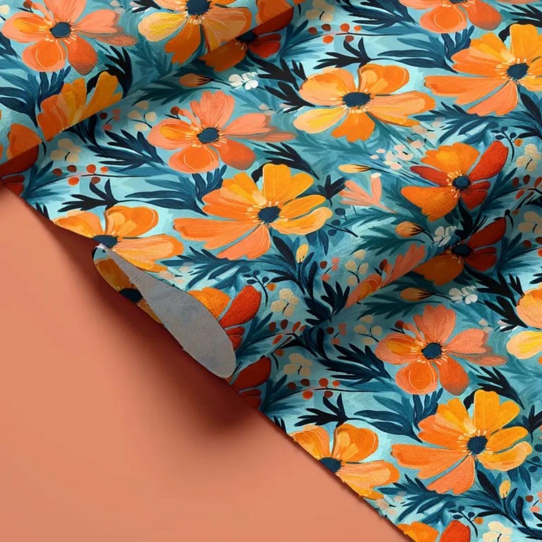 Handmayk Multi-Purpose Polyester Fabric (Pre-Cut) - Floral Collection (Abstract Orange)