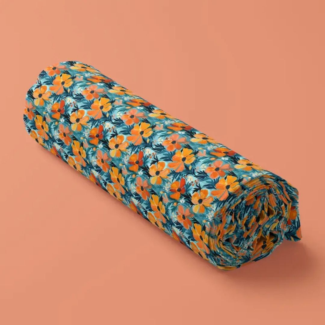 Handmayk Multi-Purpose Polyester Fabric (Pre-Cut) - Floral Collection (Abstract Orange)