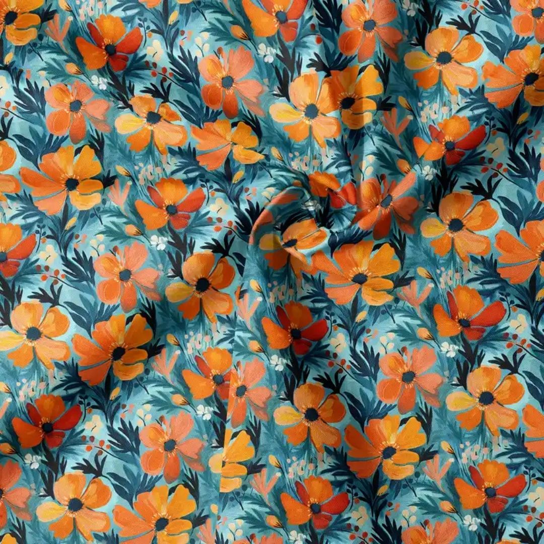 Handmayk Multi-Purpose Polyester Fabric (Pre-Cut) - Floral Collection (Abstract Orange)