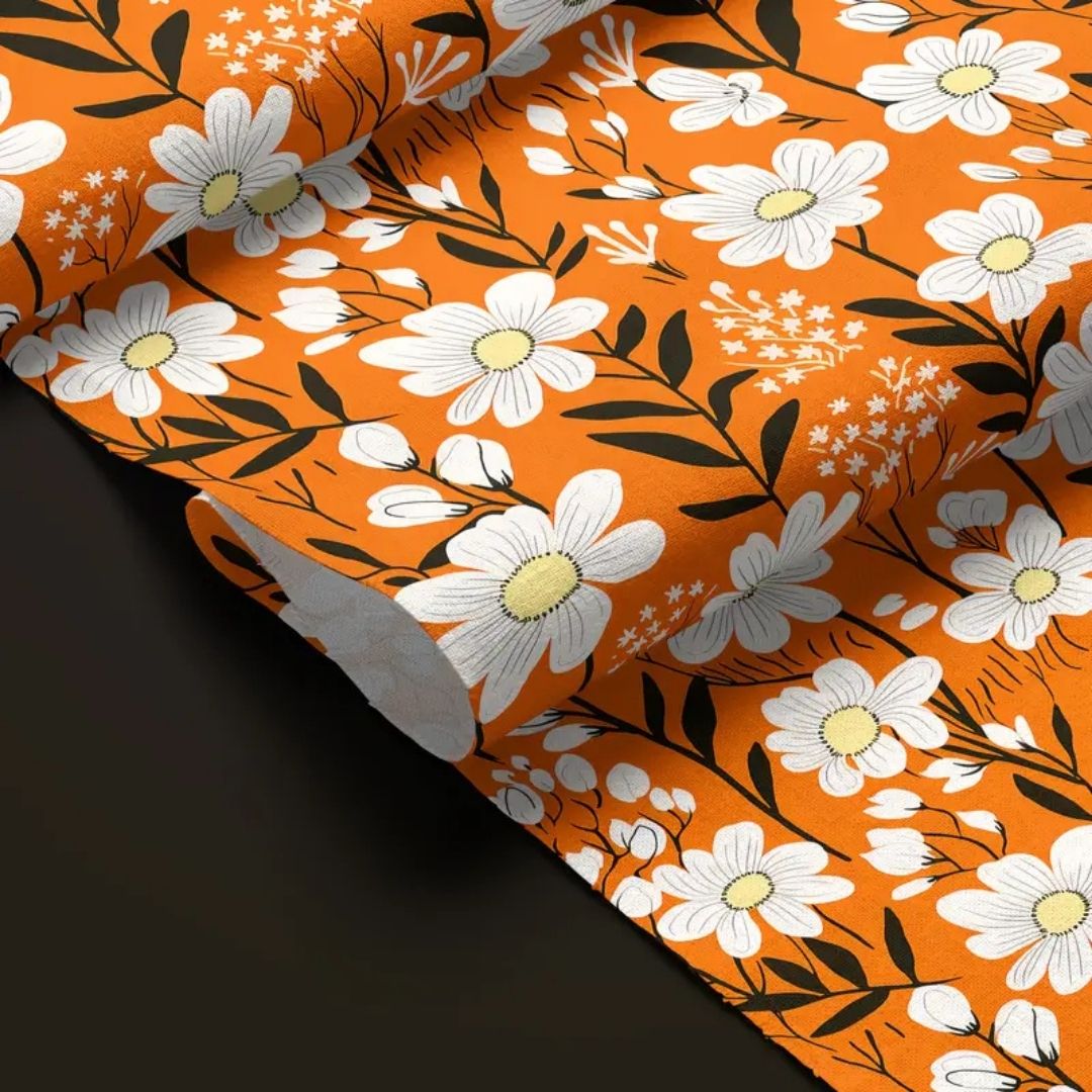 Handmayk Multi-Purpose Polyester Fabric (Pre-Cut) - Floral Collection (Blooming Orange)