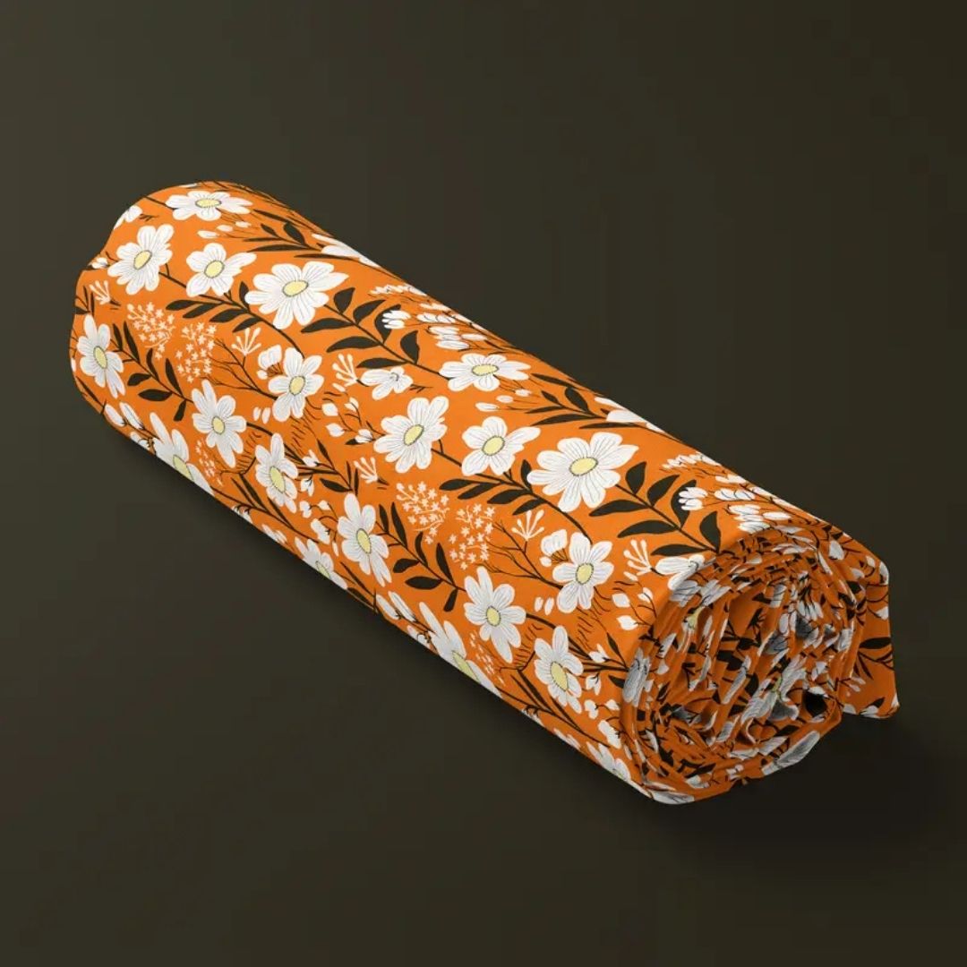 Handmayk Multi-Purpose Polyester Fabric (Pre-Cut) - Floral Collection (Blooming Orange)