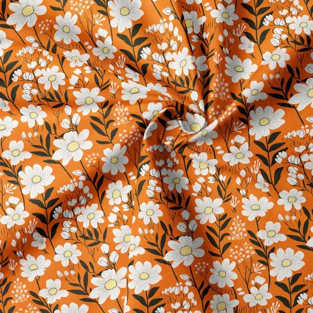 Handmayk Multi-Purpose Polyester Fabric (Pre-Cut) - Floral Collection (Blooming Orange)