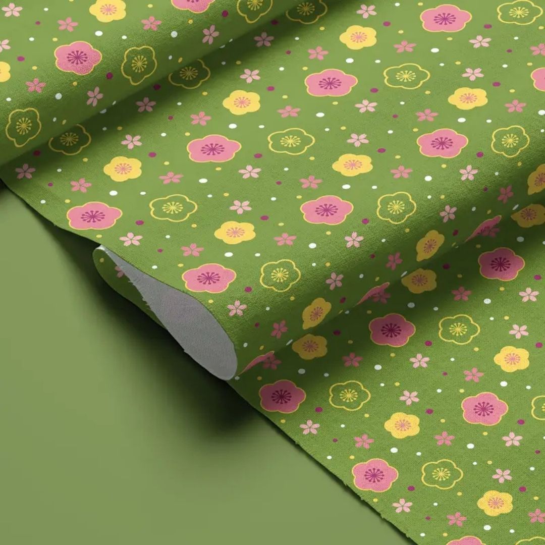 Handmayk Multi-Purpose Polyester Fabric (Pre-Cut) - Floral Collection (Wiggly Green)