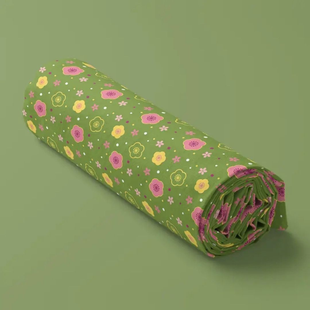 Handmayk Multi-Purpose Polyester Fabric (Pre-Cut) - Floral Collection (Wiggly Green)