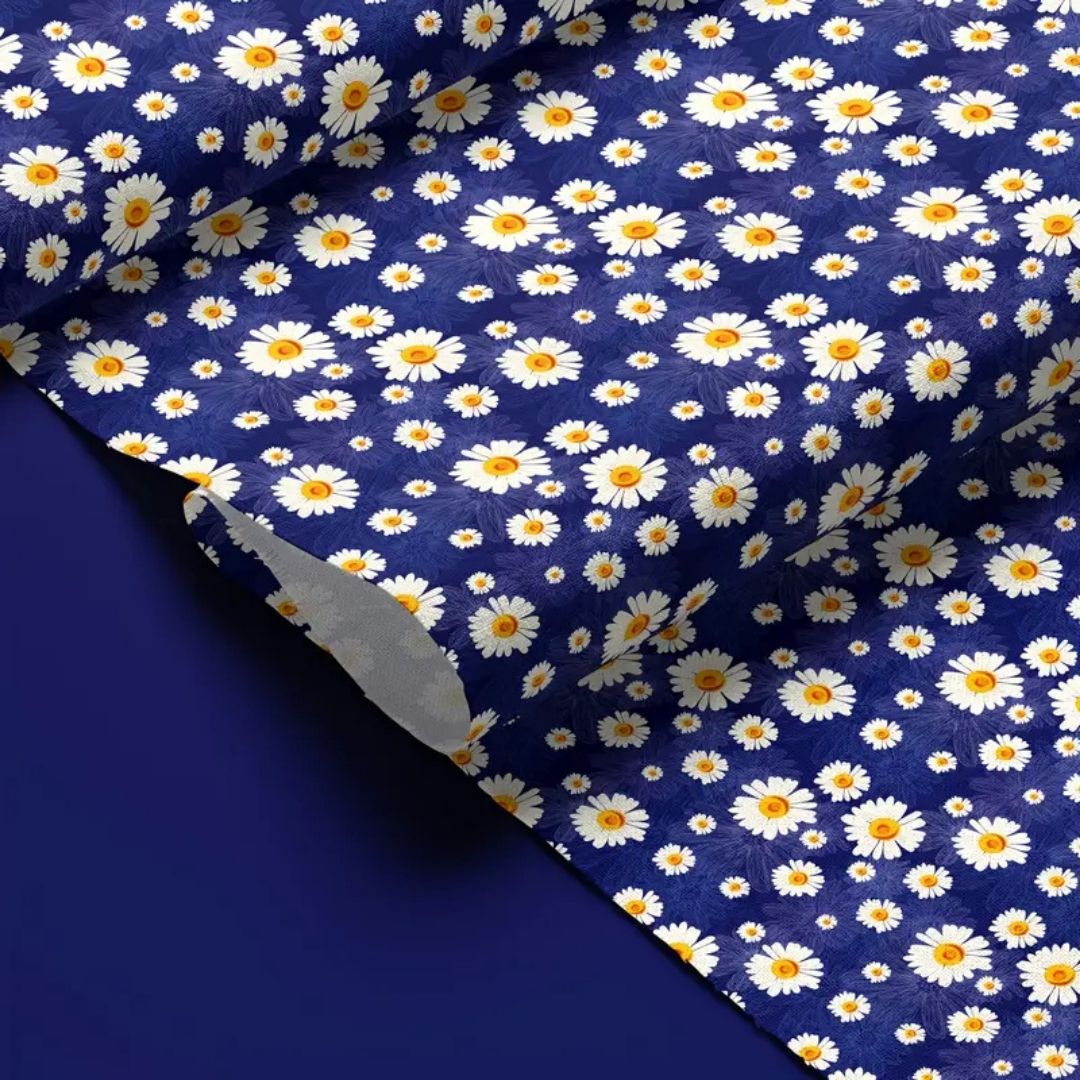 Handmayk Multi-Purpose Polyester Fabric (Pre-Cut) - Floral Collection (Blue Daisies)