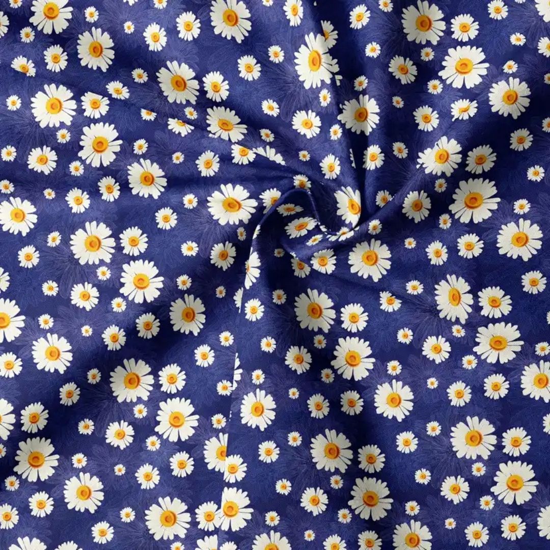 Handmayk Multi-Purpose Polyester Fabric (Pre-Cut) - Floral Collection (Blue Daisies)