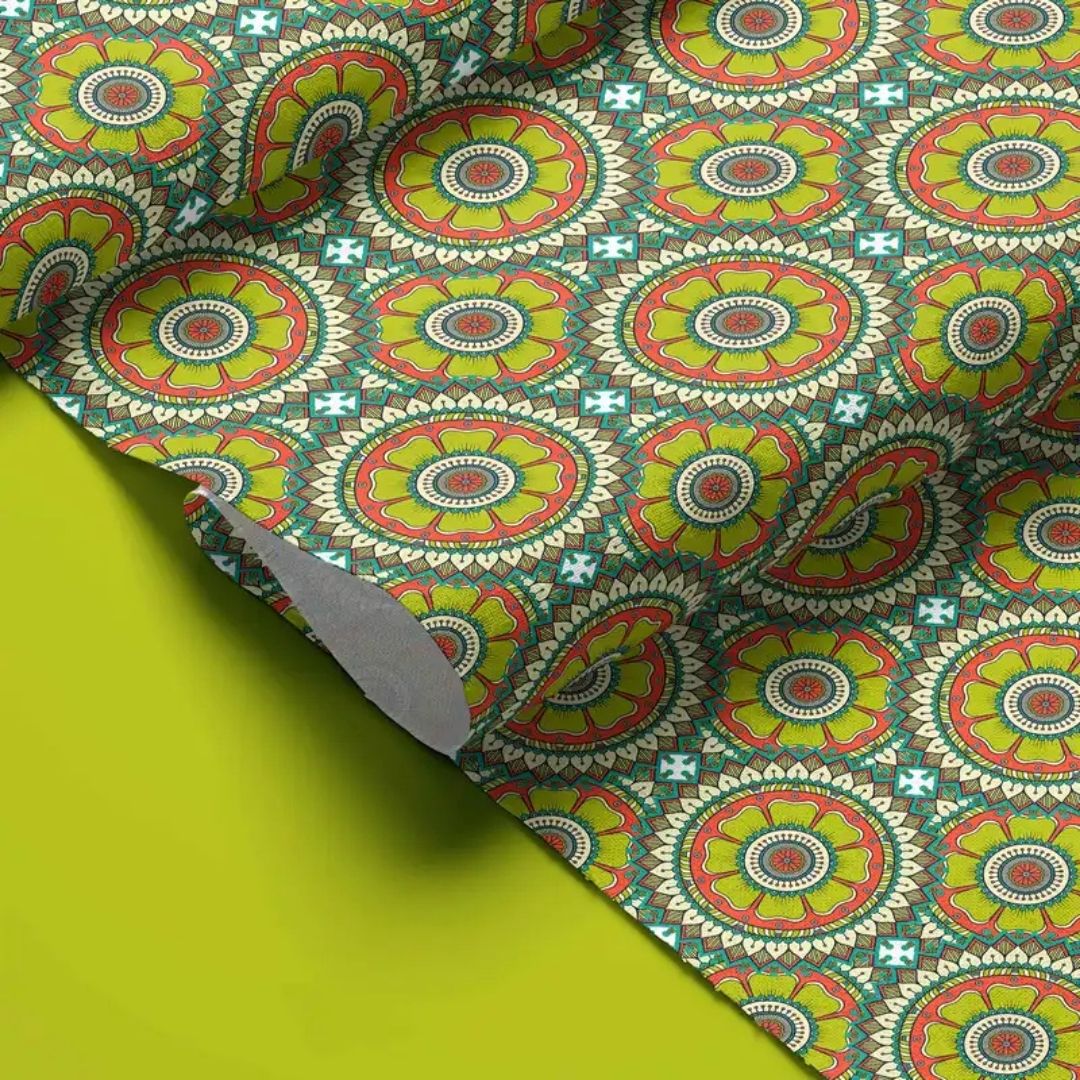 Handmayk Multi-Purpose Polyester Fabric (Pre-Cut) - Floral Collection (Green Mandala)