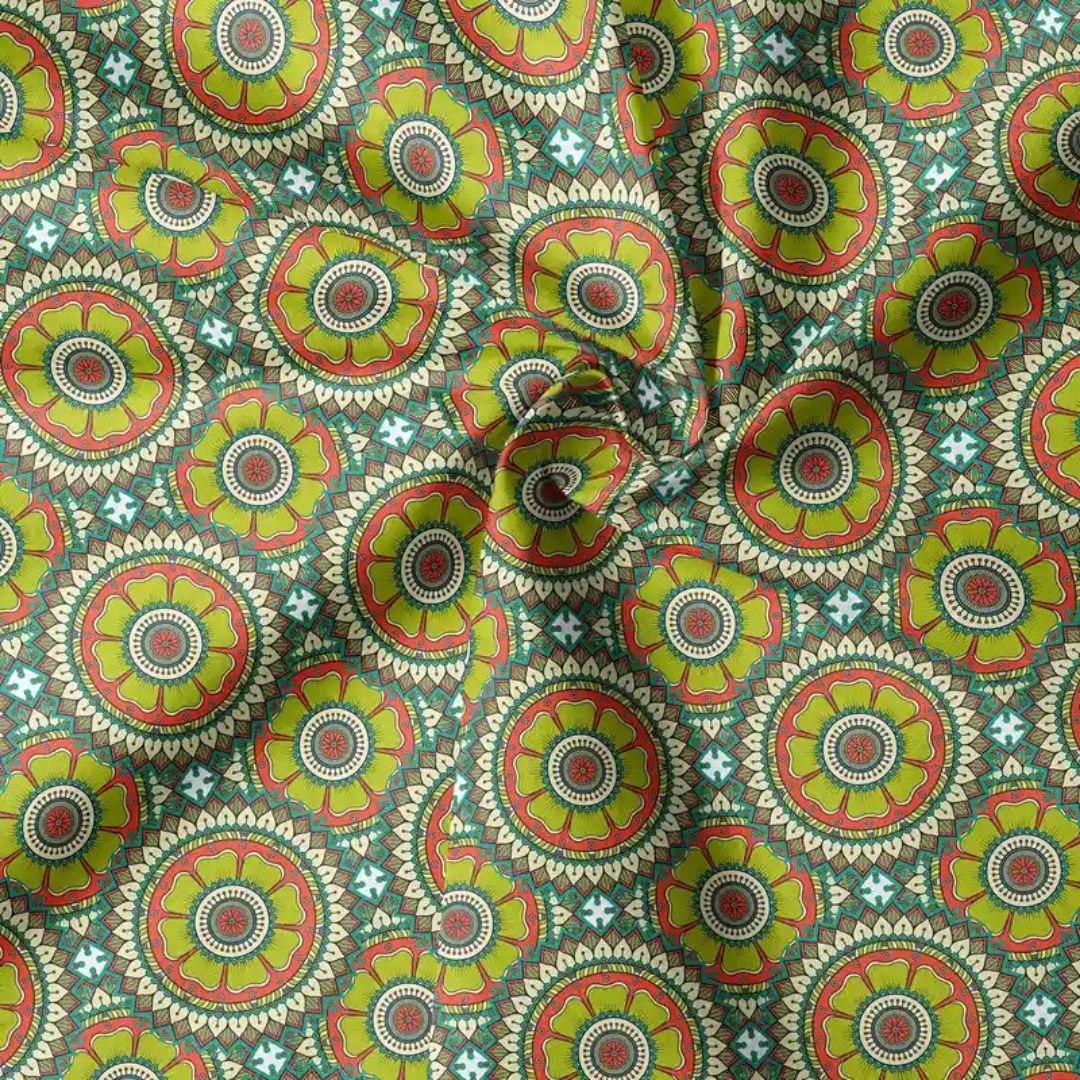 Handmayk Multi-Purpose Polyester Fabric (Pre-Cut) - Floral Collection (Green Mandala)