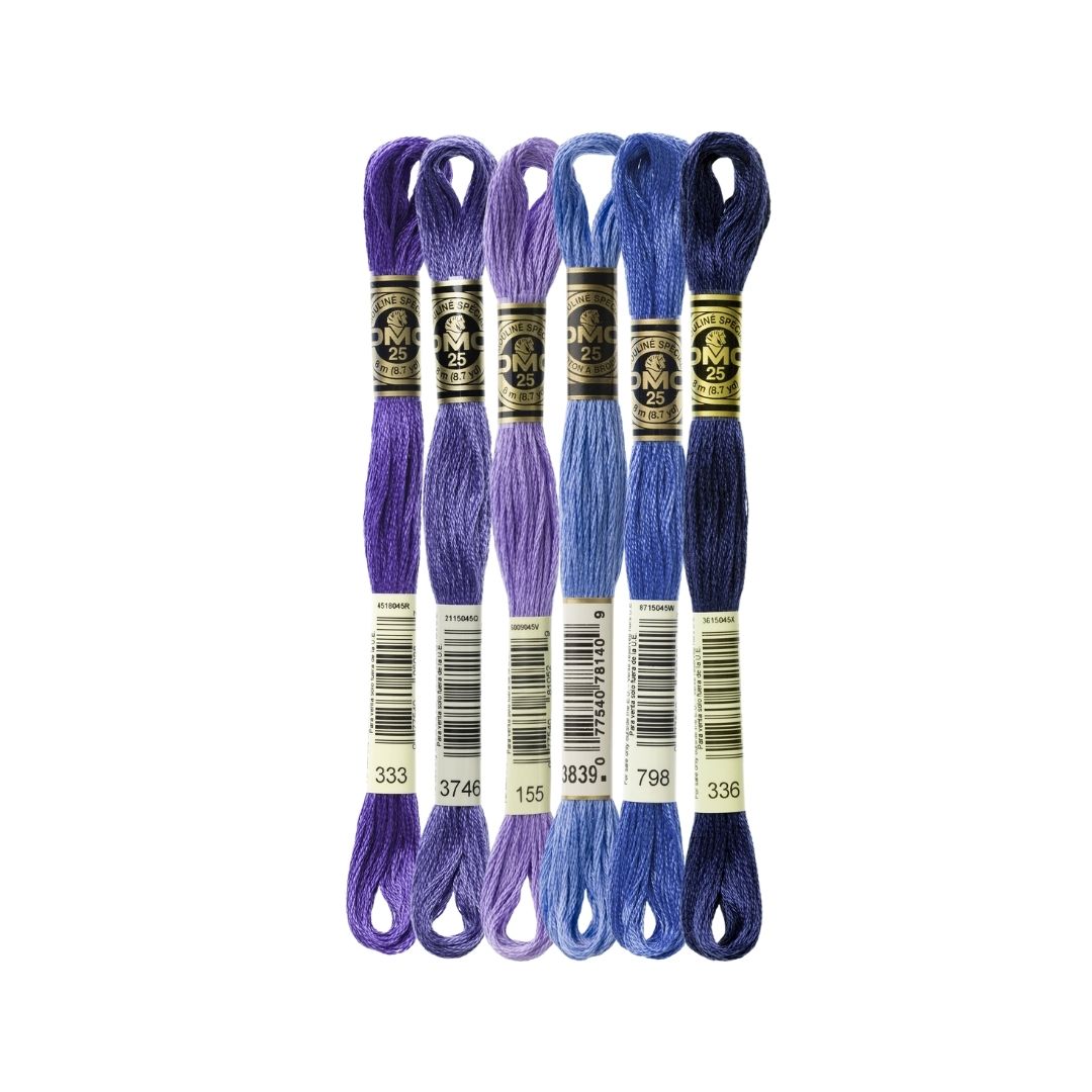 DMC Stranded Cotton Mouliné Spécial Embroidery Thread Colour Pack (Bluest of Blueberries)