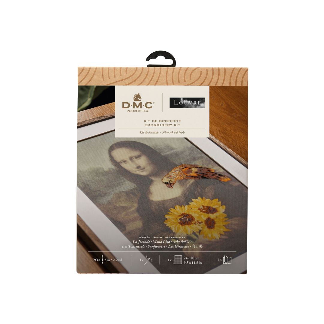 DMC Printed Embroidery Kit - Louvre (Mona Lisa x Cupids and Garlands of Flowers with a Parrot)
