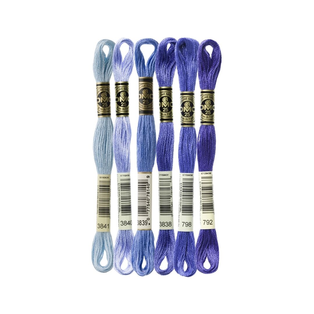 DMC Stranded Cotton Mouliné Spécial Embroidery Thread Colour Pack (Pattern in Blue)