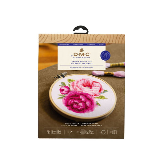 DMC Cross Stitch Kit - The Designer Collection (Pink Peonies by Aksinya Nizhnik)