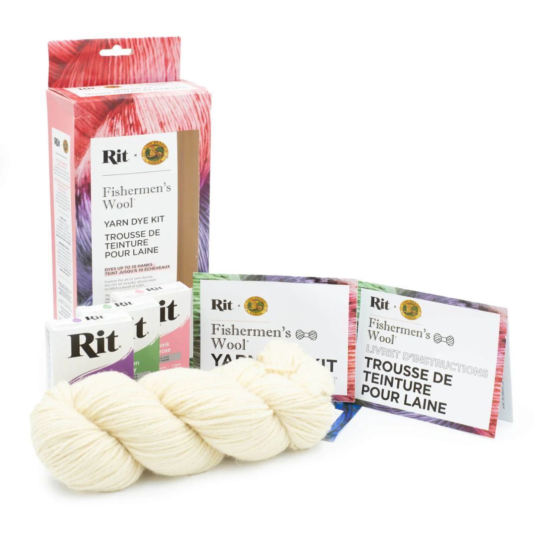Rit x Lion Brand Yarn Dye Kit - Fishermen's Wool Collection (Petal Pink, Purple, Kelly Green)