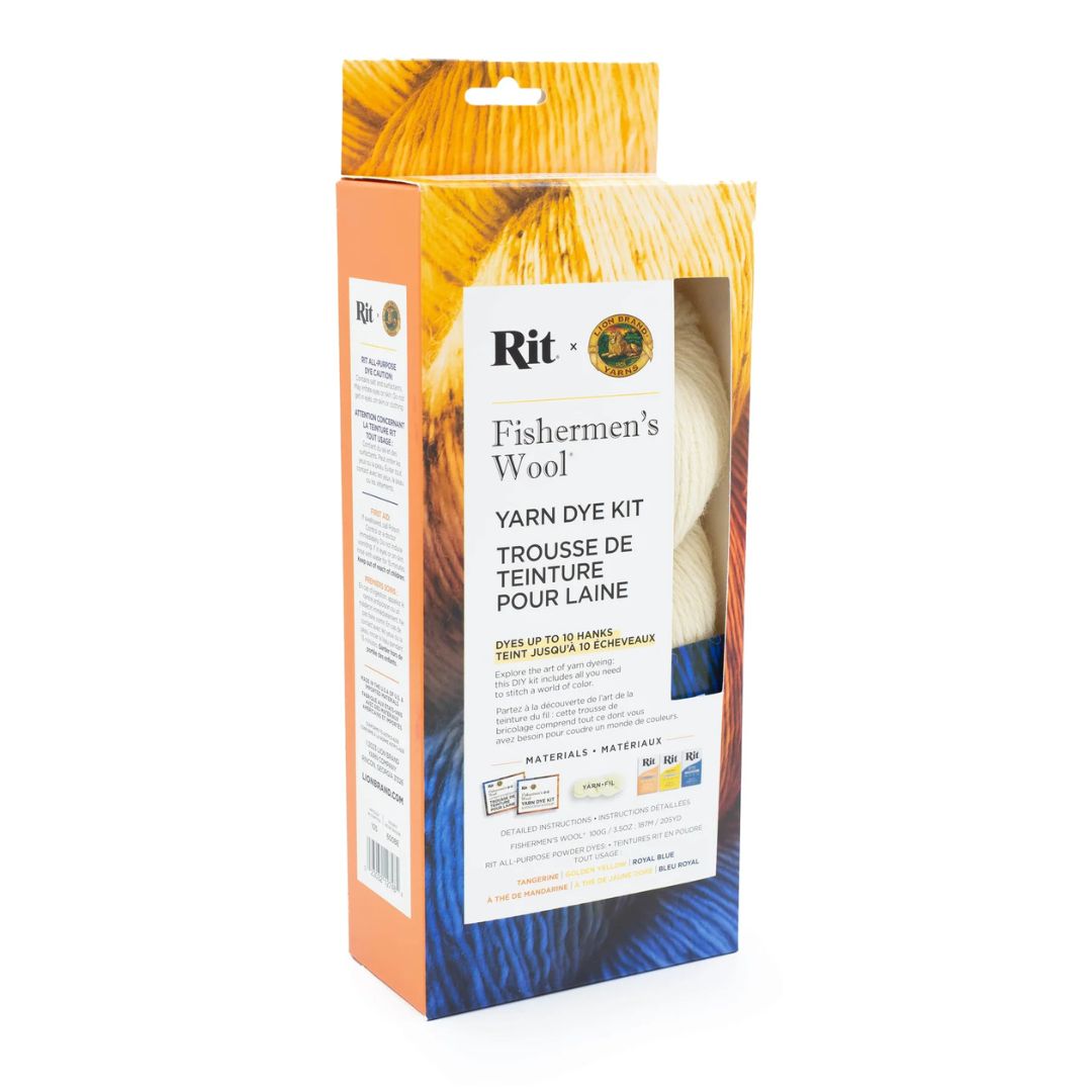 Rit x Lion Brand Yarn Dye Kit - Fishermen's Wool Collection (Tangerine, Golden Yellow, Royal Blue)