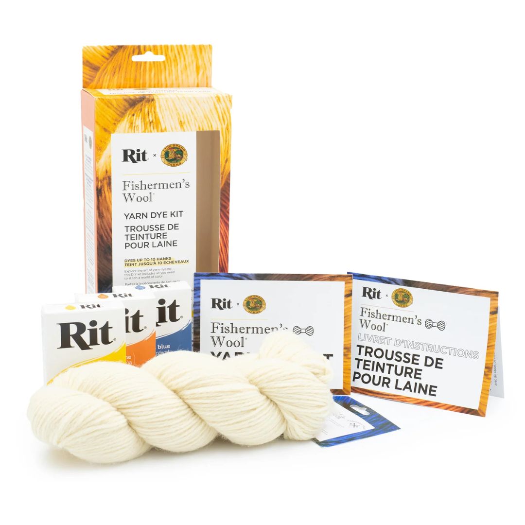 Rit x Lion Brand Yarn Dye Kit - Fishermen's Wool Collection (Tangerine, Golden Yellow, Royal Blue)