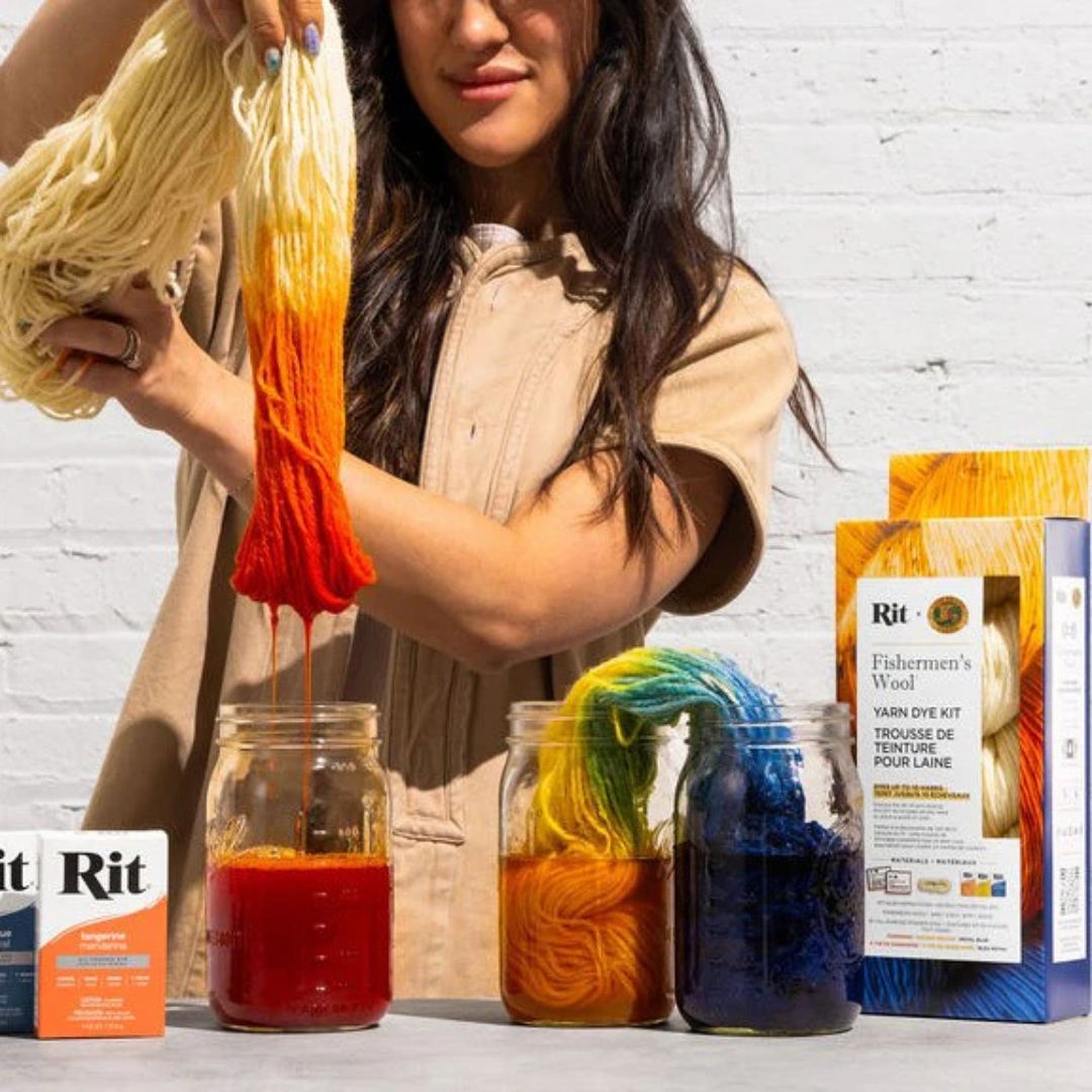 Rit x Lion Brand Yarn Dye Kit - Fishermen's Wool Collection (Tangerine, Golden Yellow, Royal Blue)