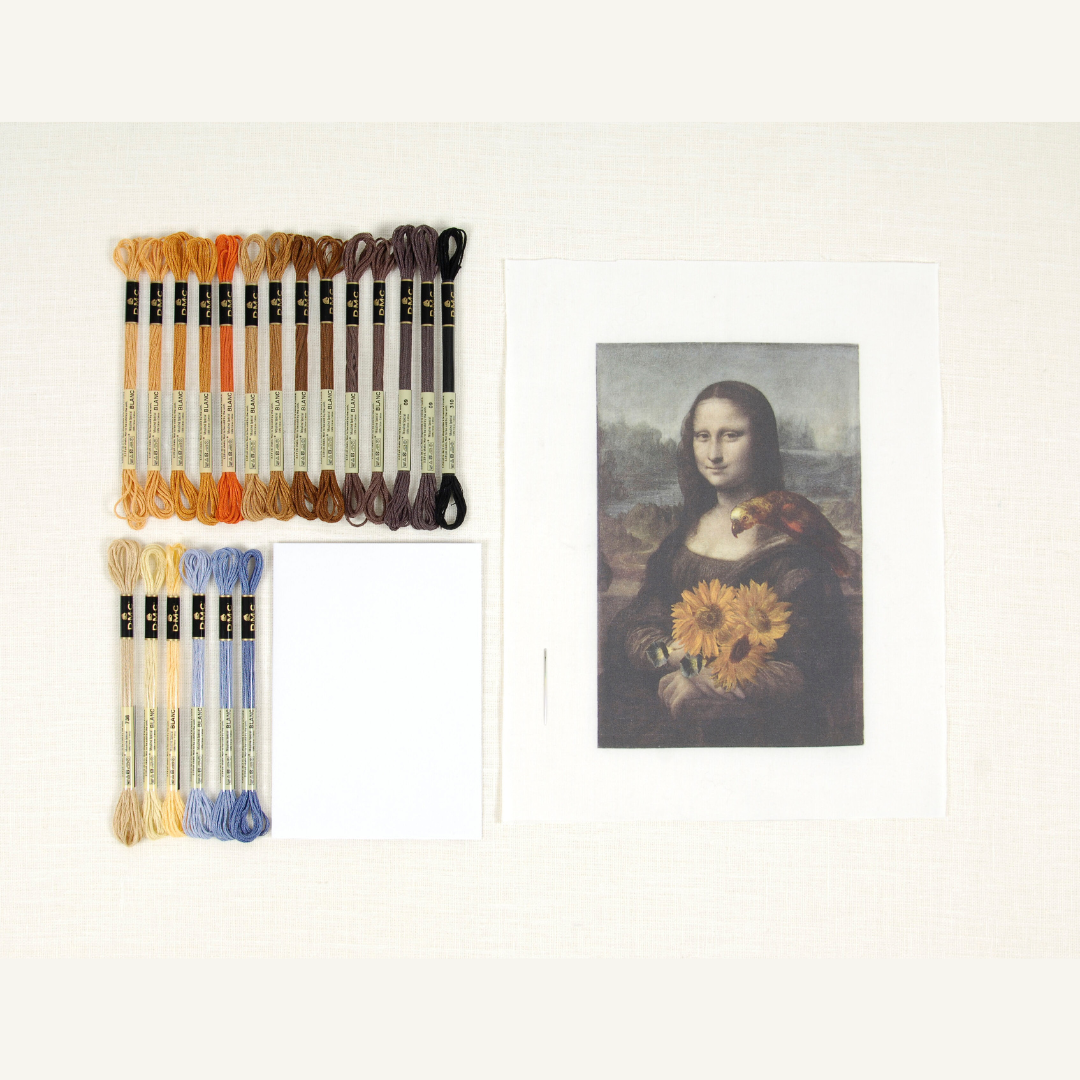 DMC Bookmark Embroidery Kit - The Louvre Collection (Mona Lisa x Cupids and Garlands of Flowers with a Parrot)