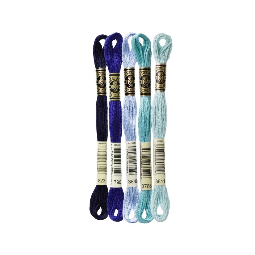 DMC Stranded Cotton Mouliné Spécial Embroidery Thread Colour Pack (The Blues)