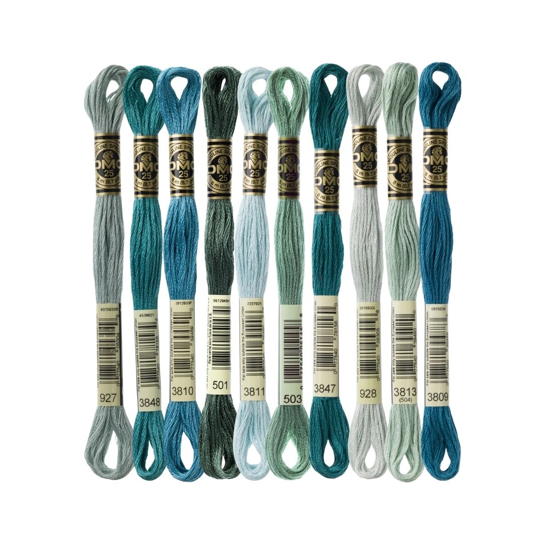 DMC Stranded Cotton Mouliné Spécial Embroidery Thread Colour Pack (The Popular Blue-Green Shades)