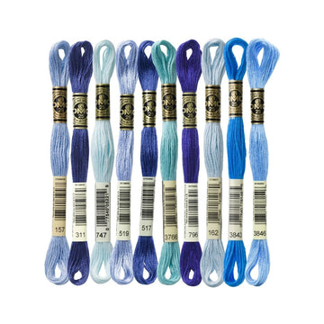 DMC Stranded Cotton Mouliné Spécial Embroidery Thread Colour Pack (The Popular Blue Shades)