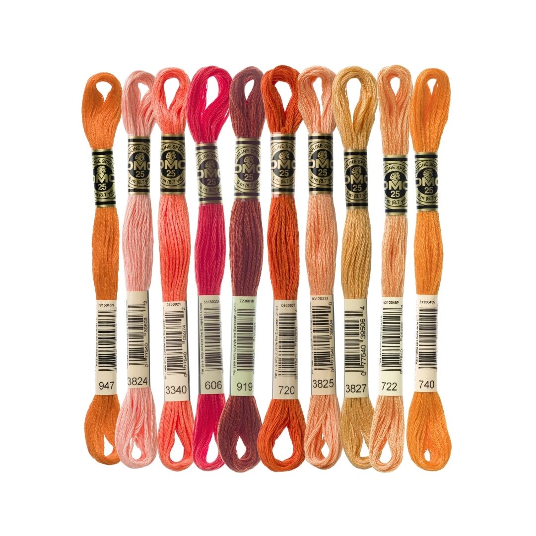 DMC Stranded Cotton Mouliné Spécial Embroidery Thread Colour Pack (The Popular Orange Shades)