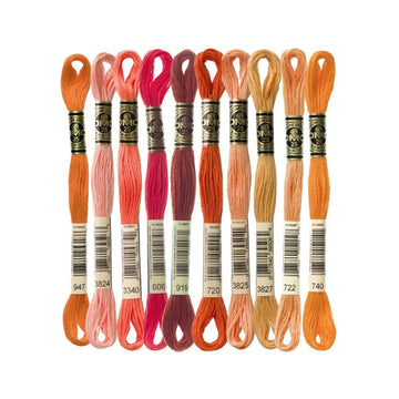 DMC Stranded Cotton Mouliné Spécial Embroidery Thread Colour Pack (The Popular Orange Shades)