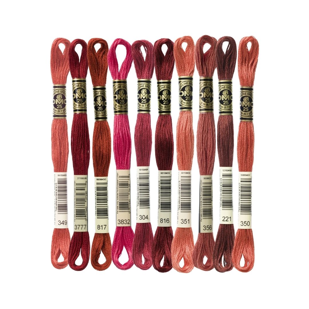 DMC Stranded Cotton Mouliné Spécial Embroidery Thread Colour Pack (The Popular Red Shades)