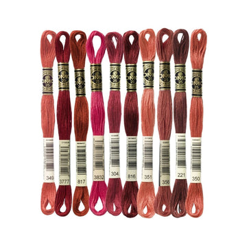 DMC Stranded Cotton Mouliné Spécial Embroidery Thread Colour Pack (The Popular Red Shades)