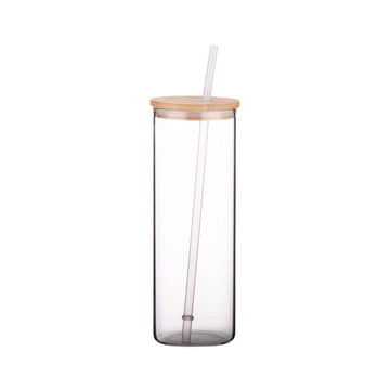 Handmayk Clear Glass Tumbler with Bamboo Lid