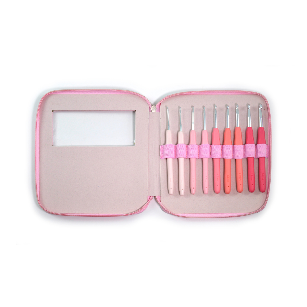 Circulo Silicone Handle Crochet Hook Set with Pink Case