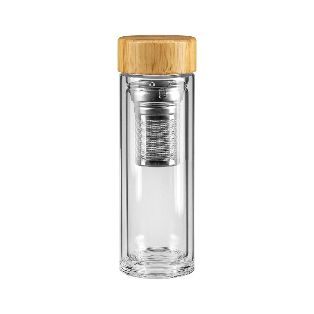 Handmayk Double Wall Glass Bottle with Bamboo Lid