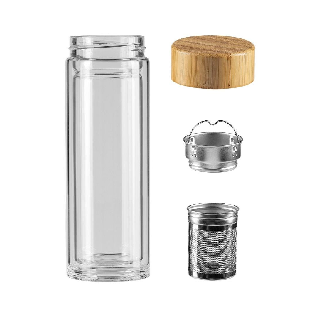 Handmayk Double Wall Glass Bottle with Bamboo Lid