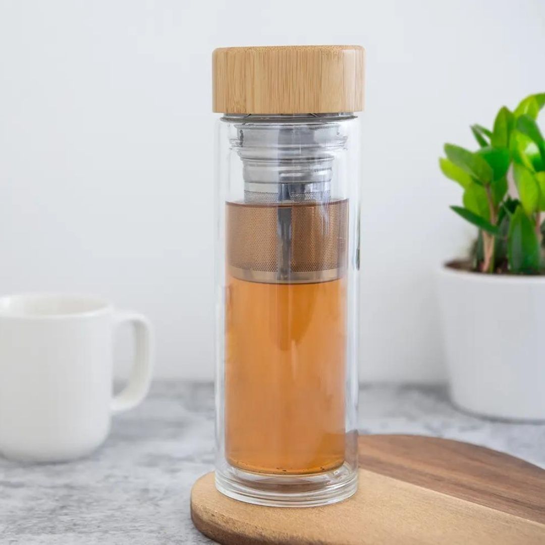 Handmayk Double Wall Glass Bottle with Bamboo Lid