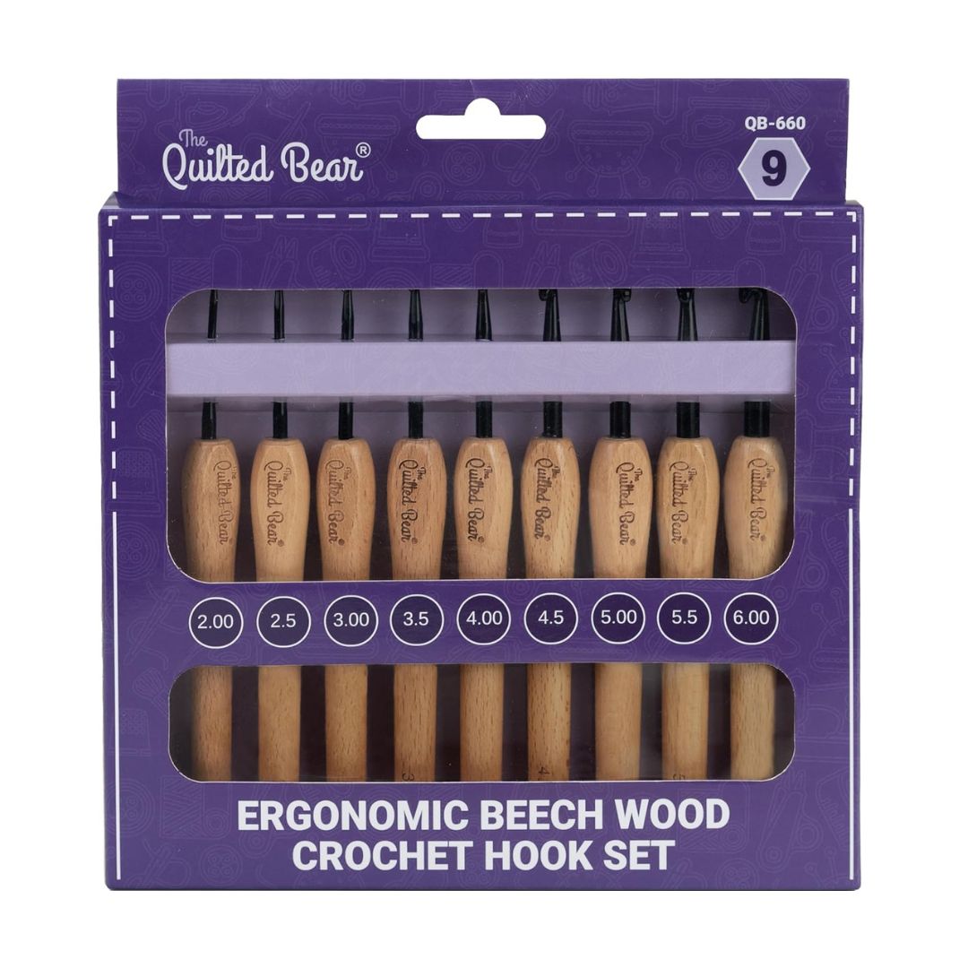 The Quilted Bear Ergonomic Beech Wood Crochet Hook Set