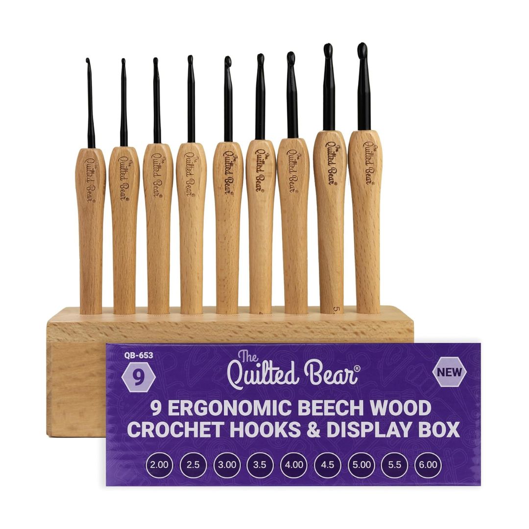 The Quilted Bear Ergonomic Beech Wood Crochet Hook Set & Display Box
