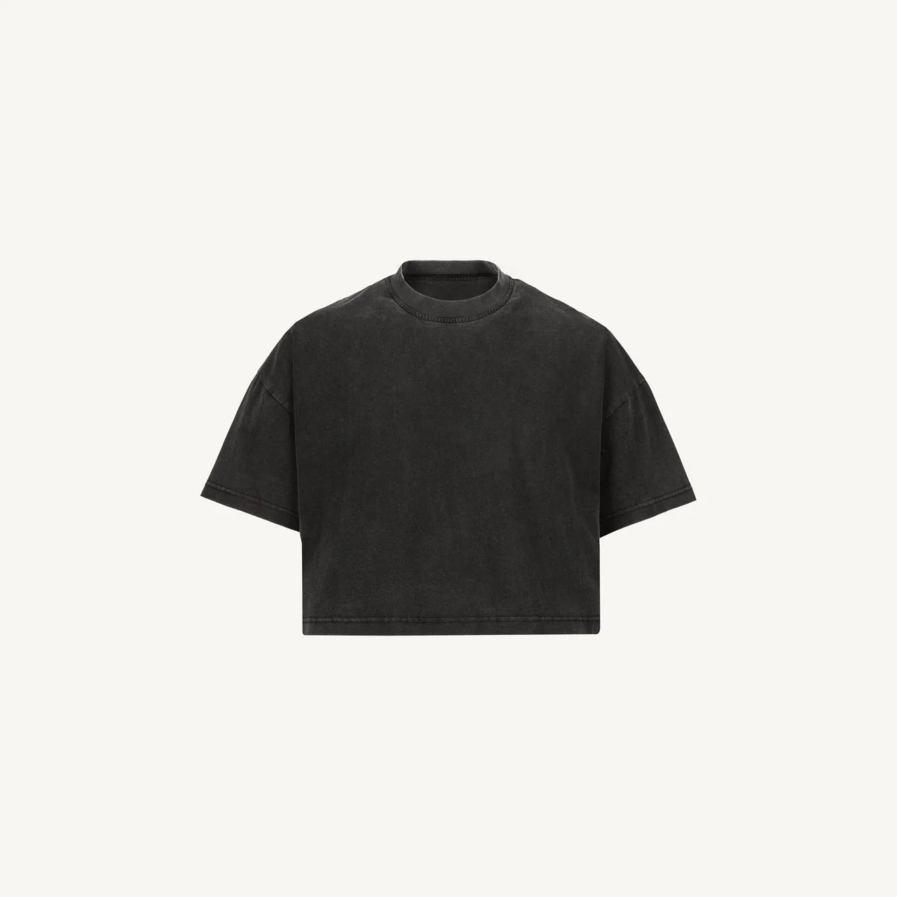 Handmayk Luxury Cropped Oversized Fit with Crew Neck T-Shirt for Adults (Vintage Black)